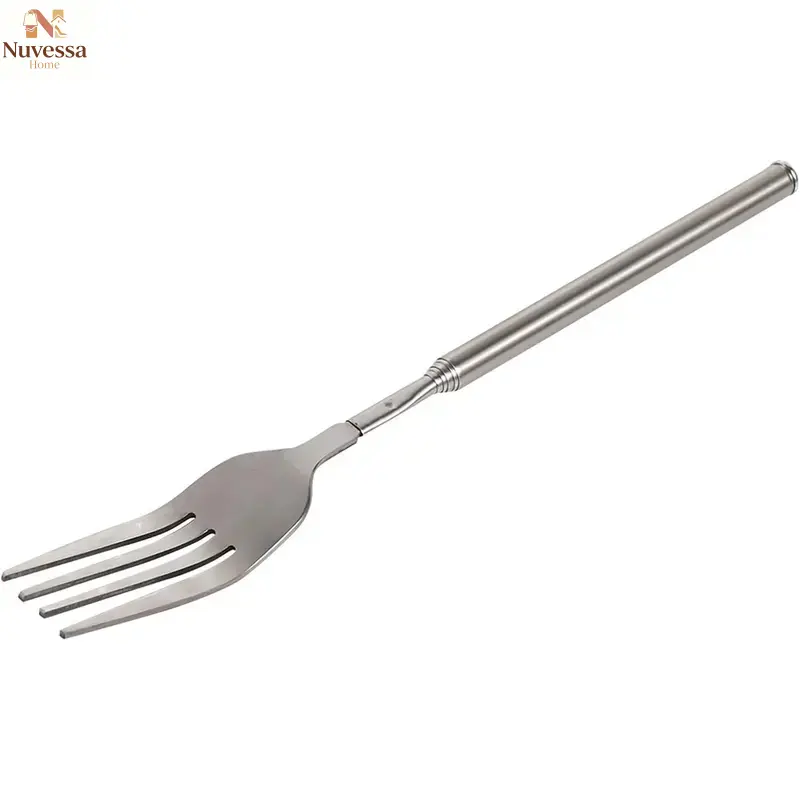 NUVES Extendable Fork, Adjustable Telescopic Fork Extender, Stainless Steel Long Forks Retractable, 8.7 to 25.1in Extendable Long Handle Forks Tableware BBQ, Dinner, 1 count