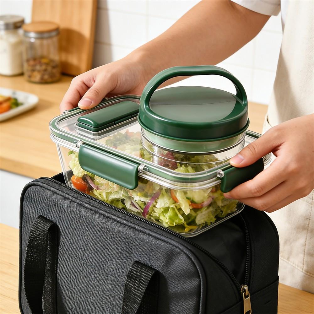 Portable Salad Bowl with Side Open Lid, Fruit Vegetable Food Storage Box, Reusable Lunch Container, Ideal for On-The-Go Meals