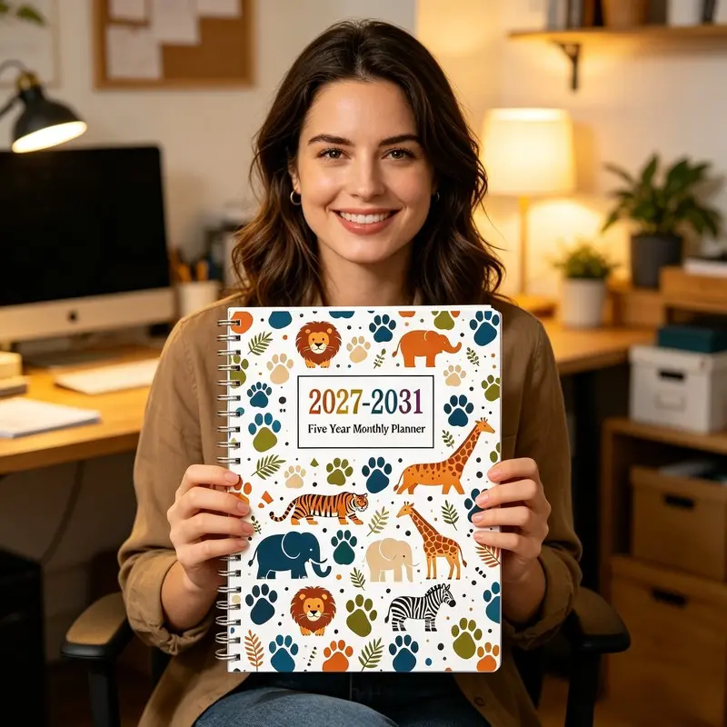2027-2031 Monthly Planner/Calendar - January 2027 to December 2031, 5-Year Monthly Planner, Cute Dog Paw Animal Family Themed Cover Calendar - For Home, Office, Gift Use - High-Quality Paper Notebook, Elegant Design, Durable, Great for Home Record Keeping