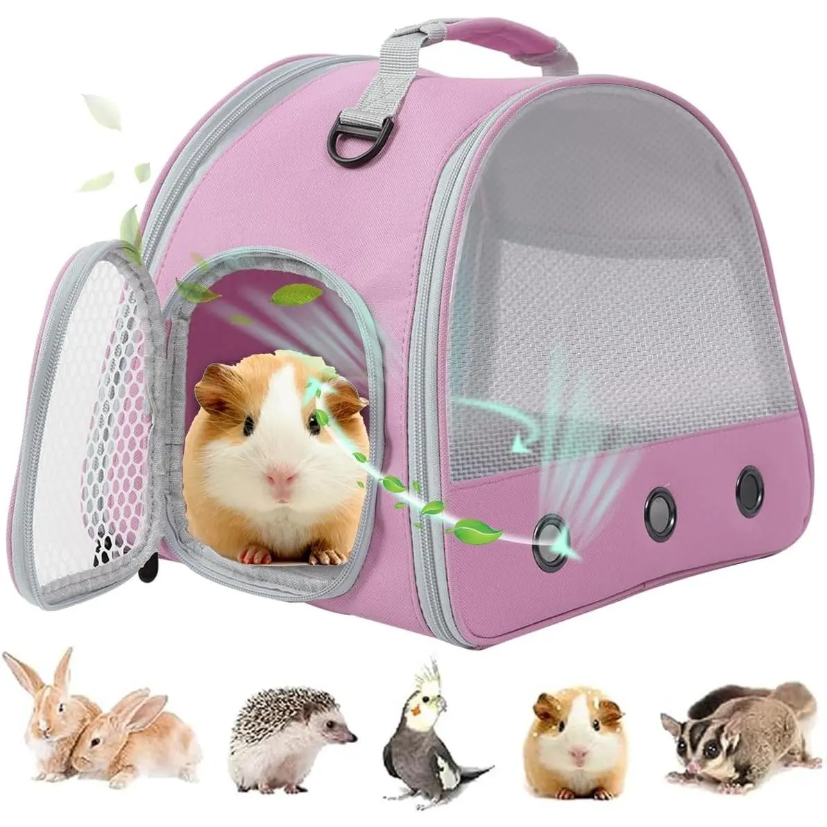 Ventilated Nylon Mesh Window Guinea Pig Carrier Backpack, Portable Small Animal Carrier for Guinea Pigs, Bunnies for Travel & Outdoor Use