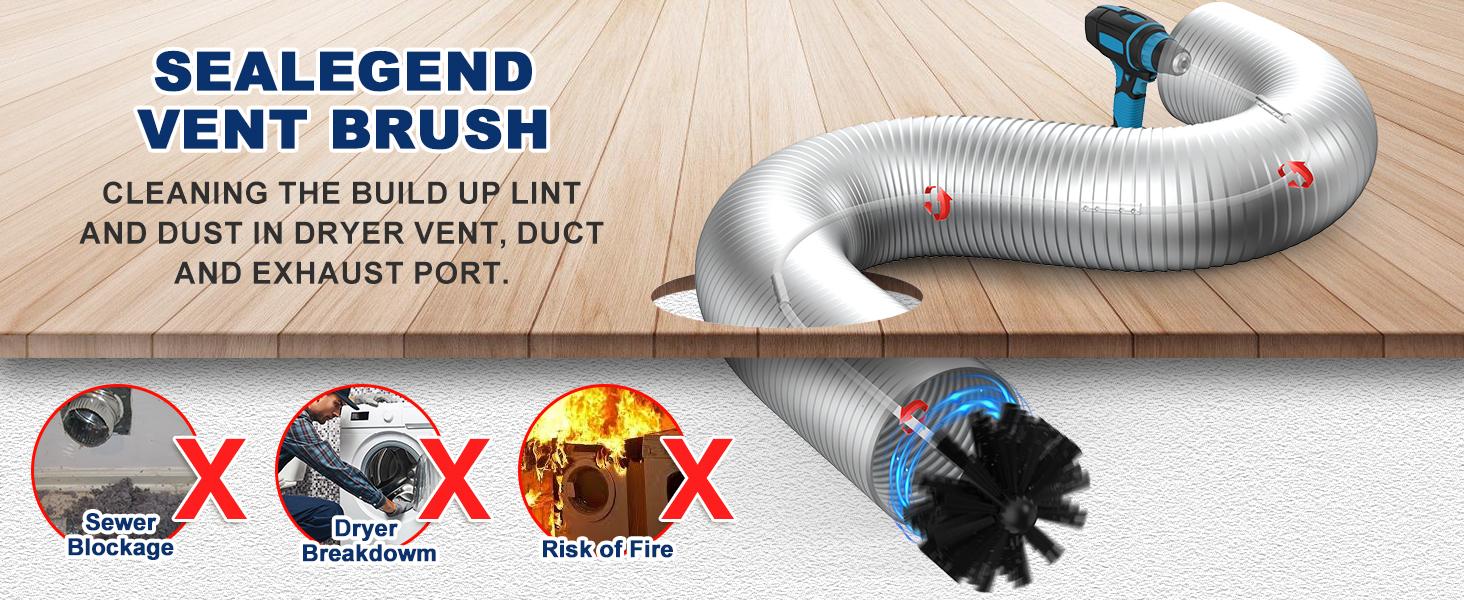 Sealegend 30 Feet Dryer Vent Cleaner Kit,Lint Remover Fireplace Chimney Brushes,Extends Up to 30 Feet with Drill Attachment,Synthetic Brush Head,Use with or Without a Power Drill