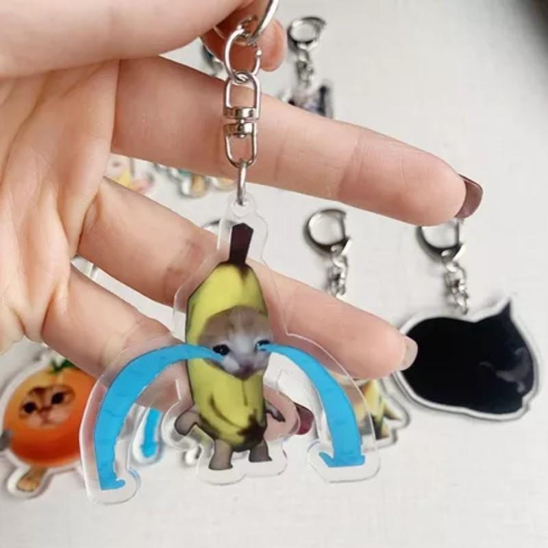 Banana Cat Acrylic Keychain, Funny Cat Bag Charm, Unique Accessory for Bags and Keys, Perfect Gift Idea, Durable and Stylish Design