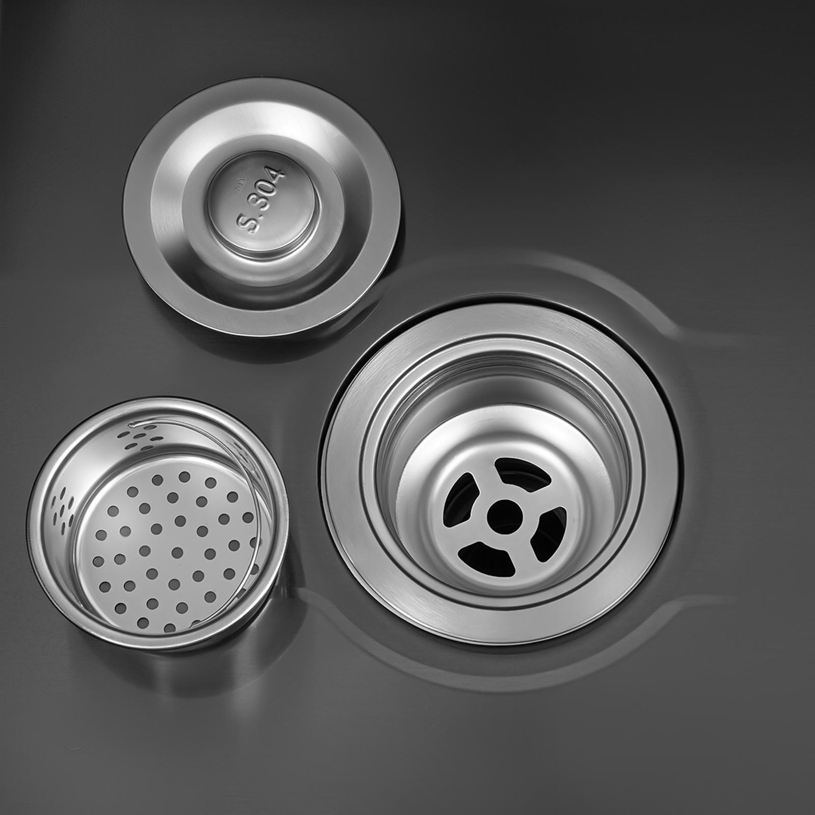 Laundry Utility Sink with Cabinet & Pull-Down Faucet Freestanding Stainless Steel Utility Sinks with 2 Doors Deluxe Bouble Kitchen Sink Wash Station Tub for Laundry & Kitchen, Bathroom(Black)