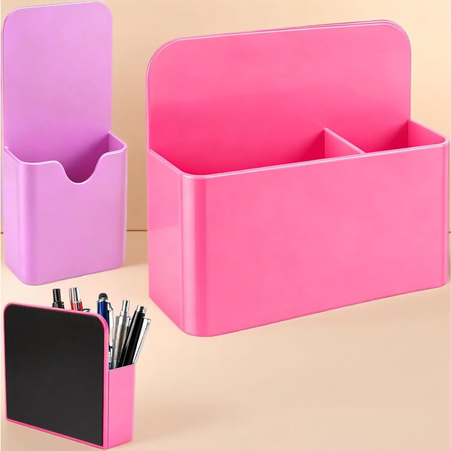2 Pack Magnetic Pen Holder with Divided Compartments, Rose Red & Purple Dry Erase Marker Organizer, Magnet Pencil Caddy for Whiteboard Refrigerator Locker Office