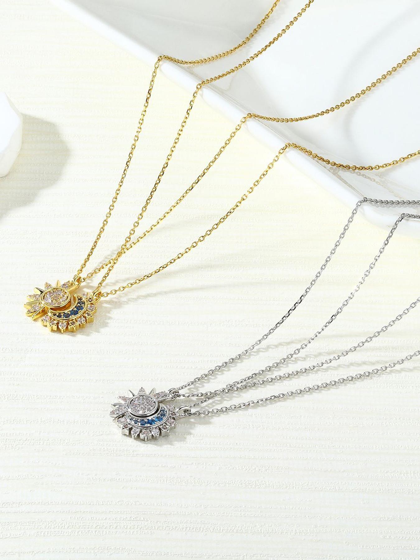 Couple Necklace European Style Trendy Creative Stackable Sun Moon Pendant, Vintage Two-In-One Affordable Jewelry for Lovers and Friends