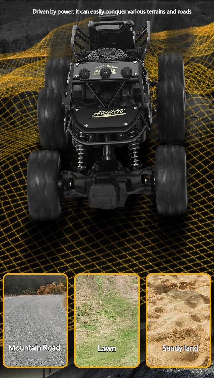 RC Off Road Car Alloy Body Remote Control Monster Truck With Elastic Shock Absorbers Rubber Tires All Terrain Waterproof RC Crawler For Sand Grass And Mountain Roads