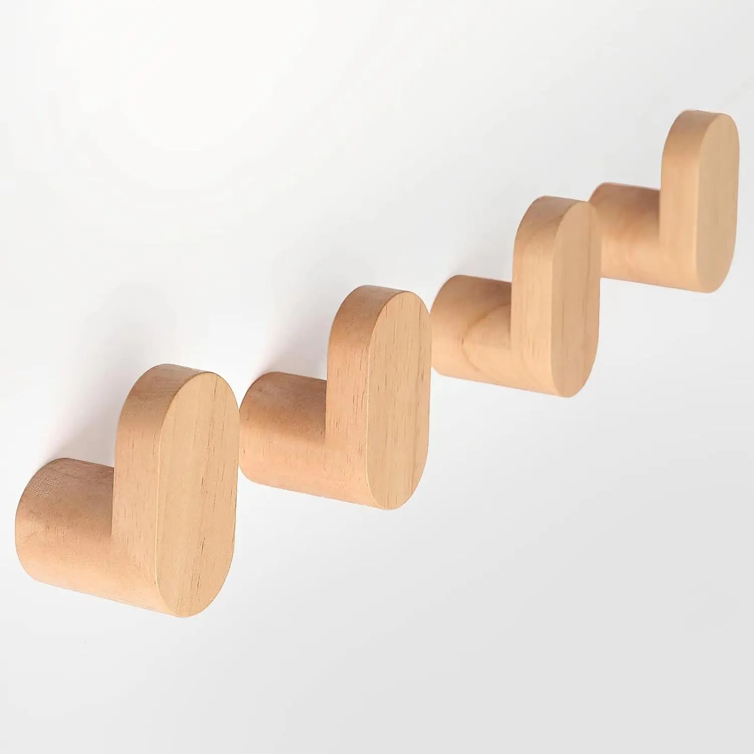 Wall Hooks, Modern Minimalist  Hooks Wall Mounted,  Wooden Wall Coat Hook Rack, Wooden pegs for  Hat, Towel, Robe, Bag (Pack of 4 count)