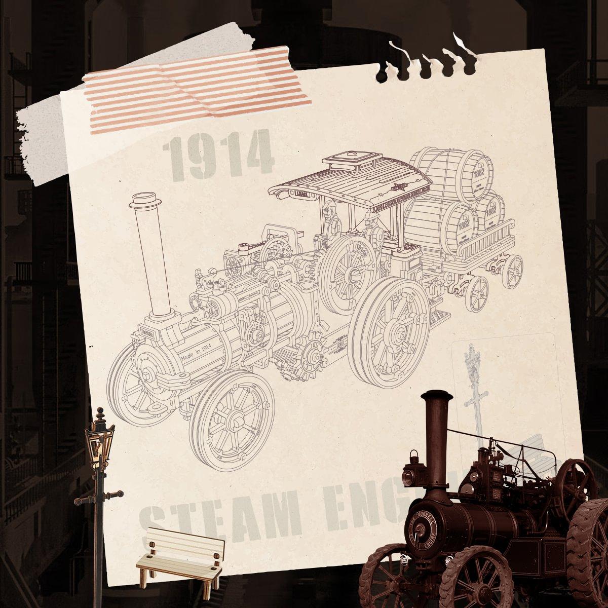 【self-assembly puzzle】ROKR 3D Puzzle for Adults Steam Engine Tractor Locomotive Model Kit Electric Vintage Car Assembly Wooden Puzzles Vehicle Hobbies for Men Birthday Christmas