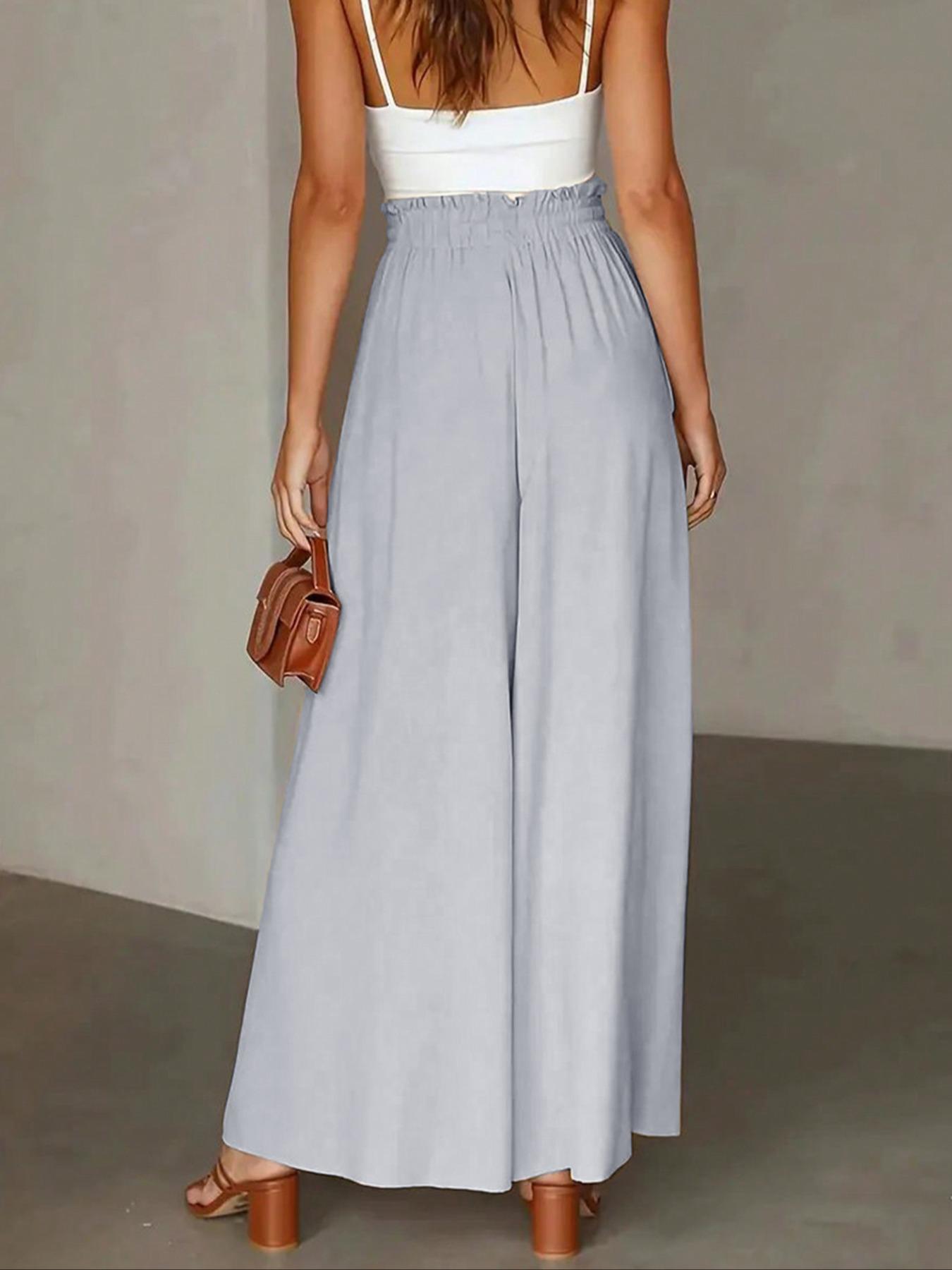 Women's Wide Leg Pants, Casual Loose Fit High Waist Drawstring Palazzo Trousers with Pockets, All Season Comfortable Design 2026 Casual Fashion Trousers