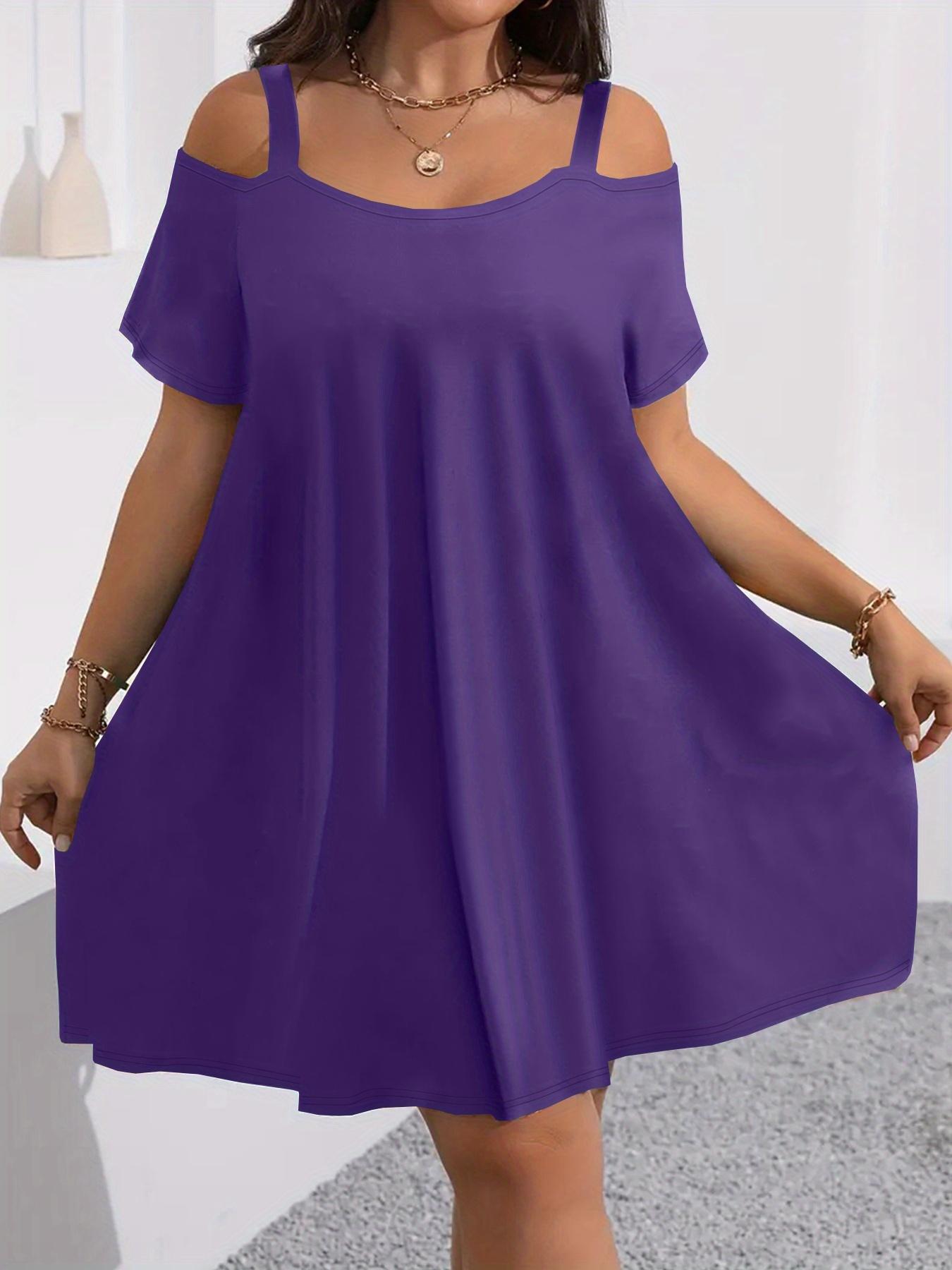 Plus Size Women's Round Neck Short Sleeve Shoulder Cut Out Fitted Casual Midi Dress, Comfortable Fabric, Perfect for Bridesmaids, Vacation, Travel