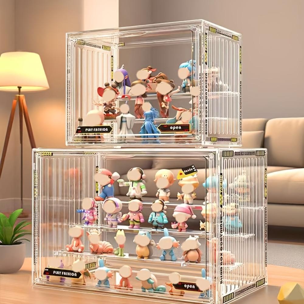 4-Tier Clear Acrylic Display Case for Action Figures, Dustproof Collectibles Storage Organizer Box with Adjustable Dividers