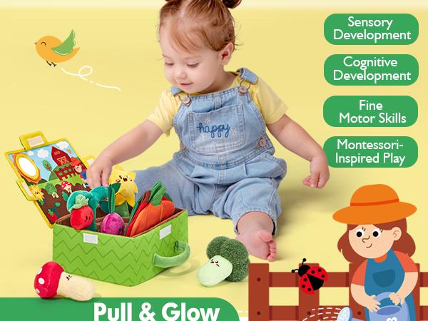 hahaland My First Garden Stuffed Toys Set Sensory for Babies 6-12 Months First Birthday Gift Plush Toy Montessori Educational Learning Toddler Toy with Rattle Maracas Cradle Safe Soft for Newborns & Infant Easter Stuffer Ideas Gift for Kids Carrot - Cute