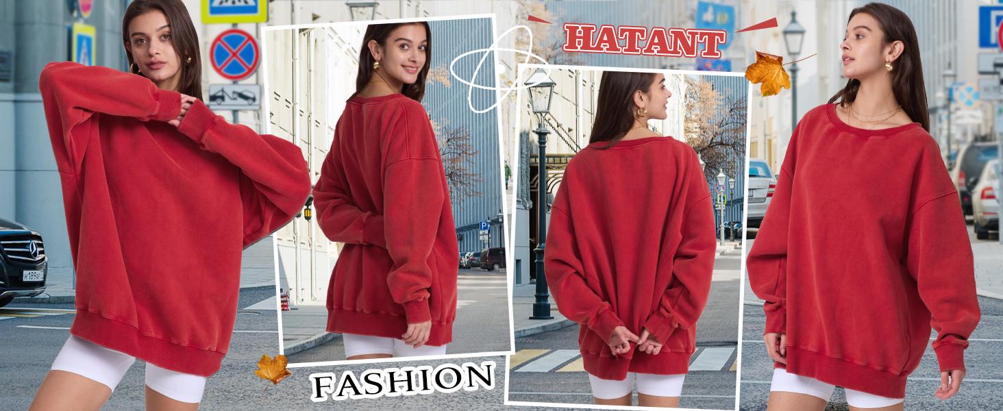 Hatant Stylish Street Fashion Pullover for Women with Soft Batwing Sleeves and Big Round Neck - Breathable and Comfortable Casual Sweatshirt for Valentine's Day Gifts Hatant Stylish Street Fashion Pullover for Women with Soft Batwing Sleeves and Big Round Neck - Breathable and Comfortable Casual Sweatshirt for Valentine's Day Gifts
