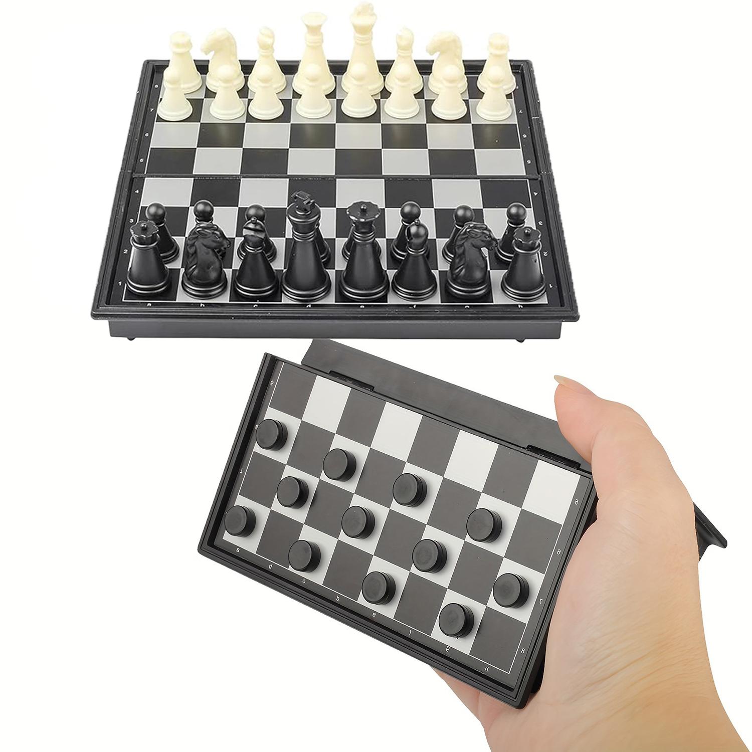 Magnetic Travel Chess Set for Kids and Adults, Portable Foldable Board Educational Toy, Mini Pocket Chess and Checkers Set, Family Game Night, Strategy Board Games