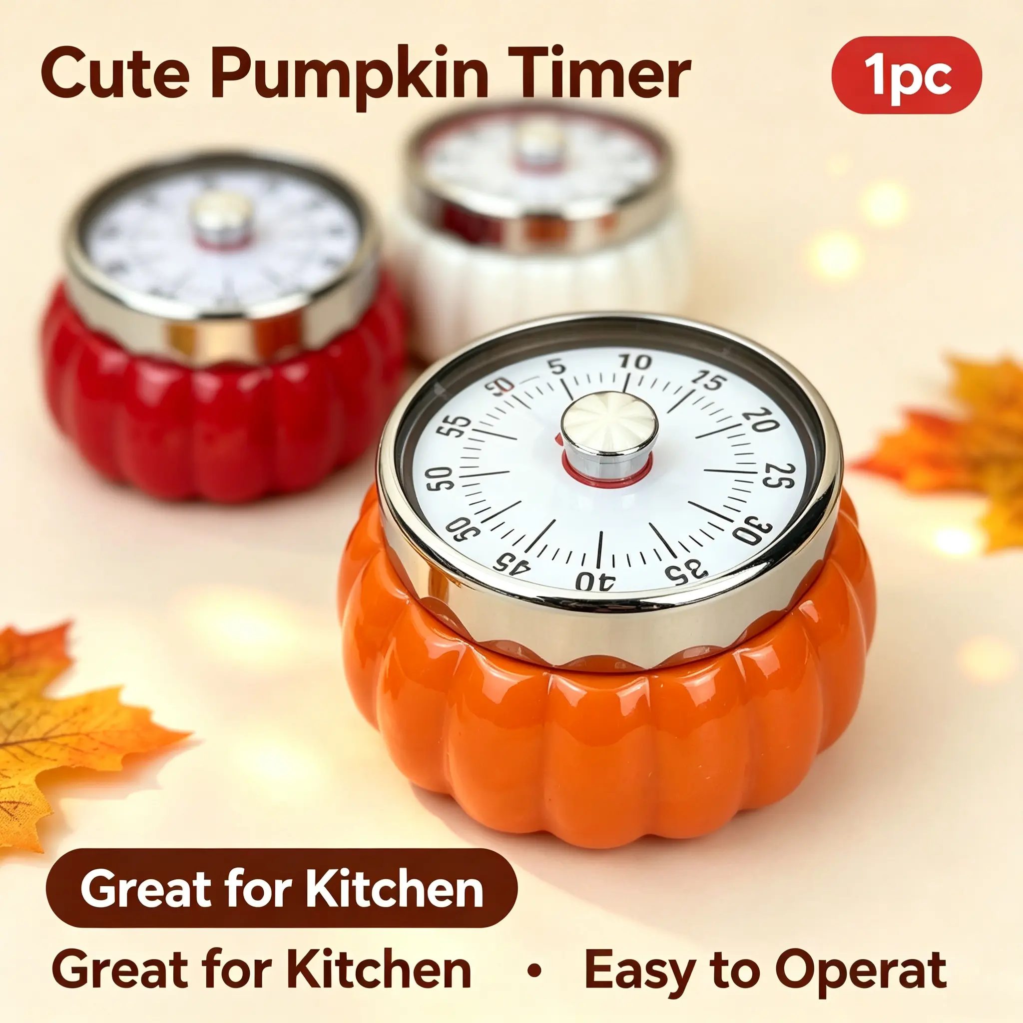 Creative Pumpkin Mechanical Magnetic Timer, 60 Min Visual Countdown, Time Reminder for Kitchen Baking & Kids Study