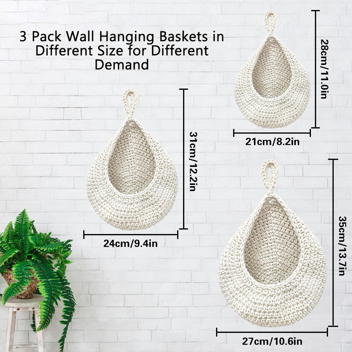 Hanging Wall Vegetable Fruit Basket, 3 Counts/set Boho Style Handwoven Wall Mounted Fruit Veggie Basket, Home Organizer for Kitchen Living Room