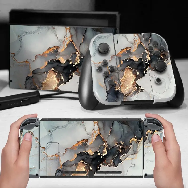 Marble Pattern Switch Stickers, Removable PVC Skin, Full Protection Film for Nintendo Switch Console and Controller, Game Console Accessories