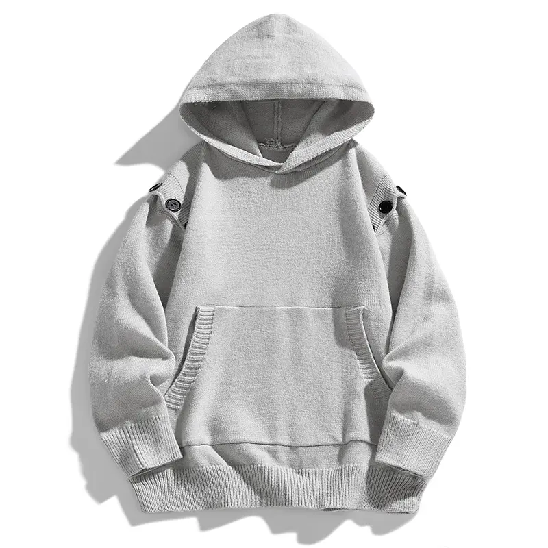 2026 Fall/Winter New American Style Plain Menswear Long Sleeve Hooded Knit Sweatshirt, Casual Pullover Tops For Men #Sohochic
