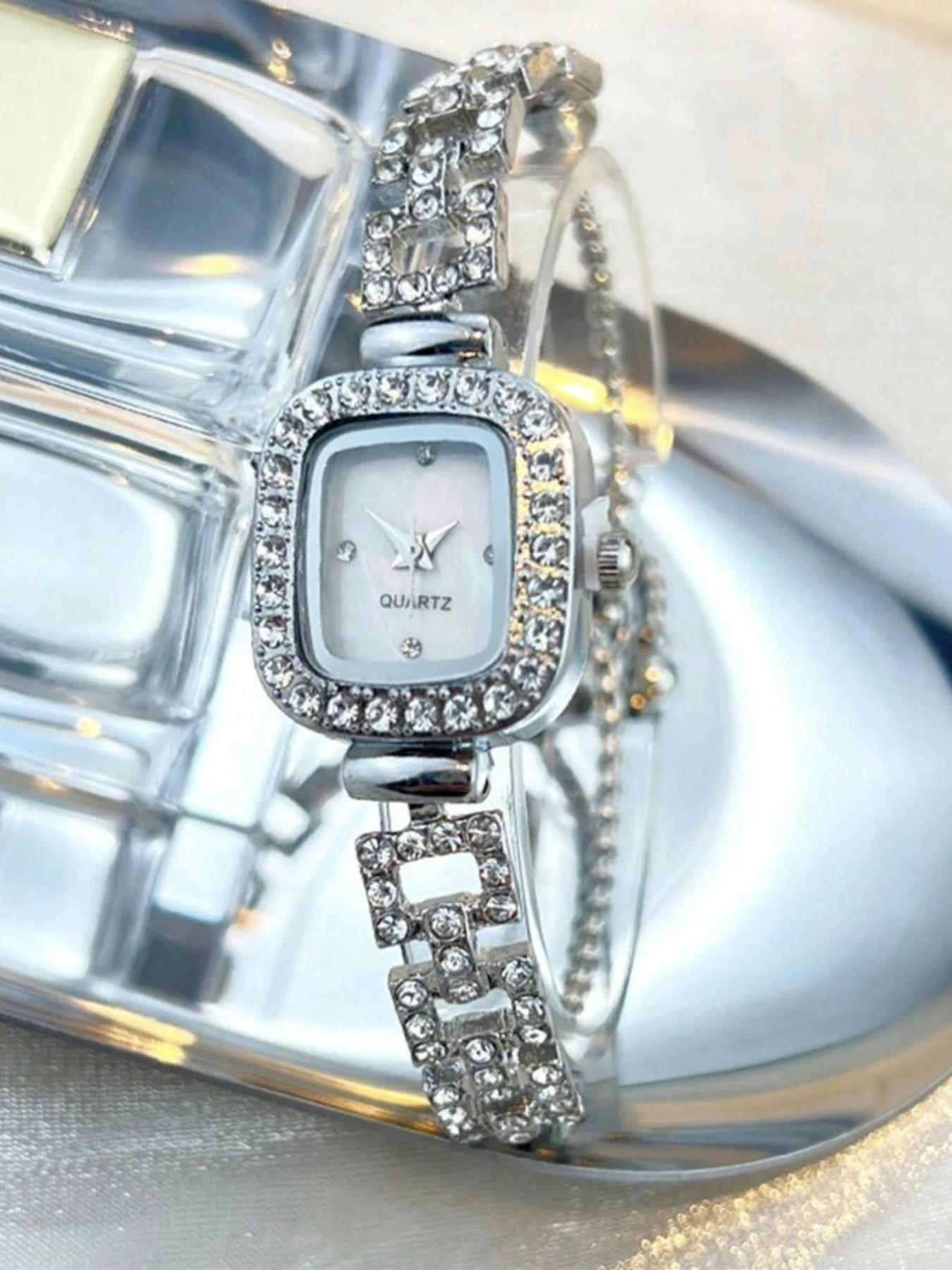 Women's Square Rhinestone Decor Watch, Hip-Hop Style Quartz Wristwatch with Adjustable Strap, Elegant Square Dial Stylish Watch for All Seasons, Rhinestone Watches Women's Square Rhinestone Decor Watch, Hip-Hop Style Quartz Wristwatch with Adjustable Strap, Elegant Square Dial Stylish Watch for All Seasons, Rhinestone Watches