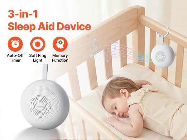Summervibes VEVOR Sound Machine, 30 Soothing Sleep Sounds, 3-in-1 Portable and Hangable White Noise Sound Machine with Auto-Off Timer, Soft Ring Light and Memory Function, for Baby, Adults, Home, Office Travel