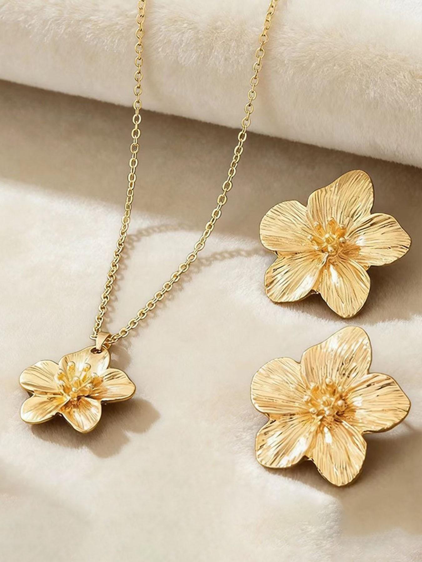 Luxury Floral Necklace Earrings Set, Unique Design Flower Jewelry Combo, Elegant Necklace and Earring Set for Women