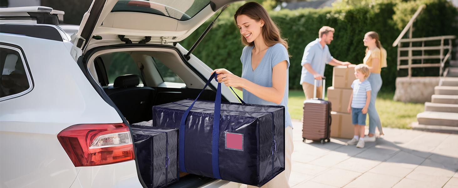 6 Pack Extra Large Heavy Duty Moving Bags with Reinforced Zipper & Wide Handles Moisture-Resistant Storage Bins Packing Cubes for Clothes College Dorm Travel and Home Organization Black Organiser