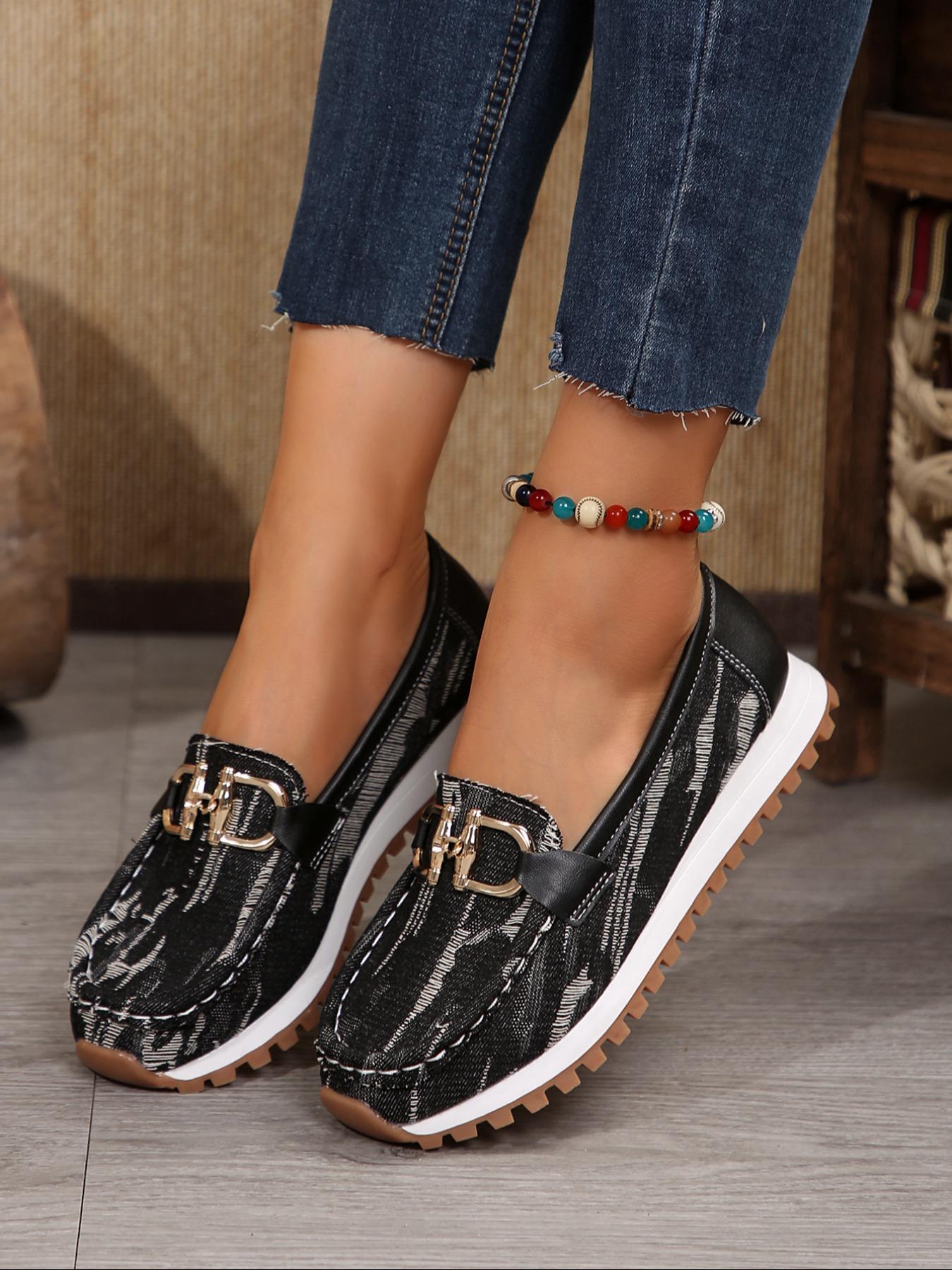 Fashion Chain Decorated Slip on Shoes for Women, Elegant Lightweight Flats, Casual Comfortable Flats Shoes for Daily Wear, All-match Commuter Comfortable Flats for Work & Daily Wear, Walking Shoes, Footwear, Grey Business Style Flats, Round Toe Flats