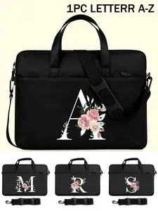 Laptop Bag with Shoulder Strap, A-Z Letter Pattern, Cable Organizer, Portable for Women, Fits 13-16 Inch Laptops, Great for School and Gifts