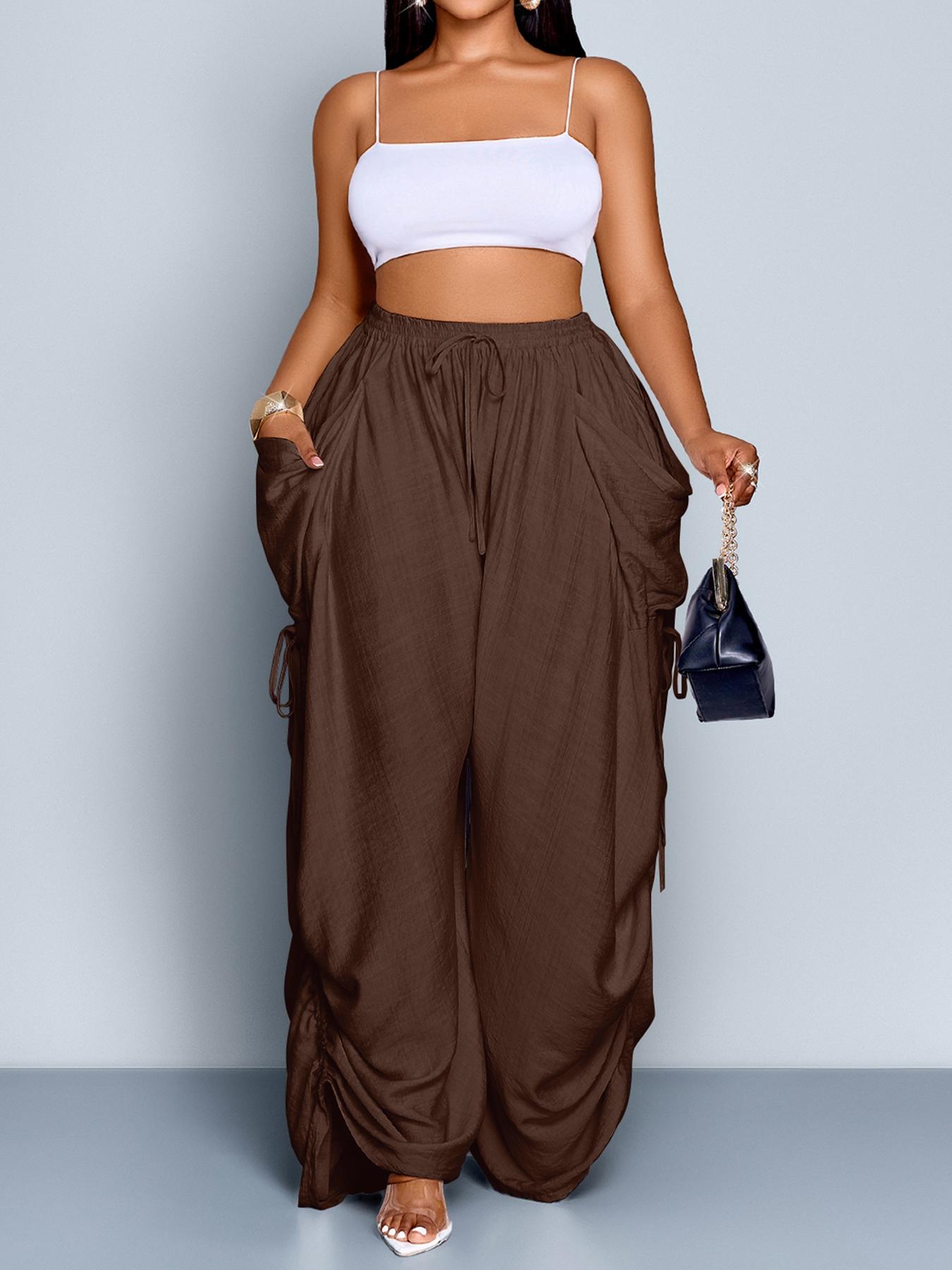Women's Casual Loose-Fit High Waist Wide Leg Pants, All-Season Woven Fabric, Long Plain Design, Daily Commute & Vacation Wear Women's Casual Loose-Fit High Waist Wide Leg Pants, All-Season Woven Fabric, Long Plain Design, Daily Commute & Vacation Wear