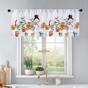 1pc Christmas and New Year printed kitchen curtains Watercolor Illustration snowman and gift curtains valance window treatment living room bedroom home decor 54 x 18 inch