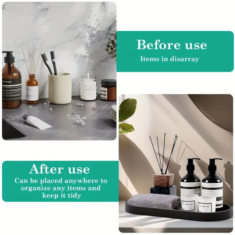 Silicone Marble Pattern Bathroom Tray, Oval Jewelry Storage Tray, Multi-Functional Decorative Tray for Candle Soap Plant Cosmetics, Bathroom Decoration Supplies