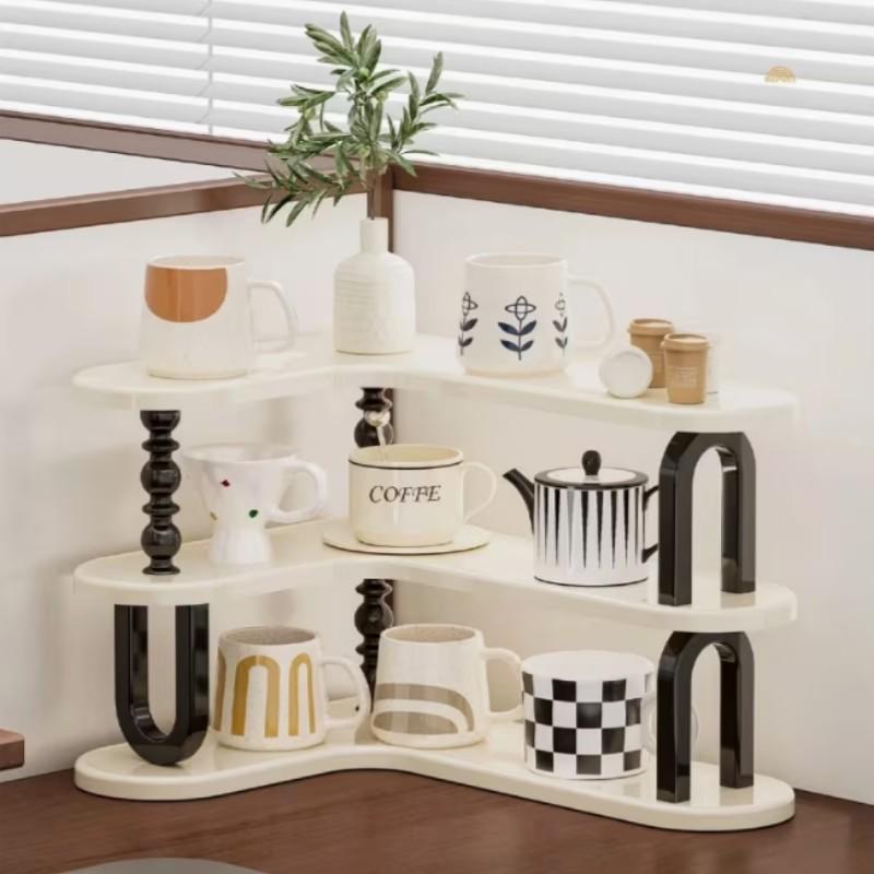 Corner Cup Holder Rack, Luxury Desktop Tea Coffee Mug Organizer, Kitchen Spice Storage Shelf, Home Standing Rack