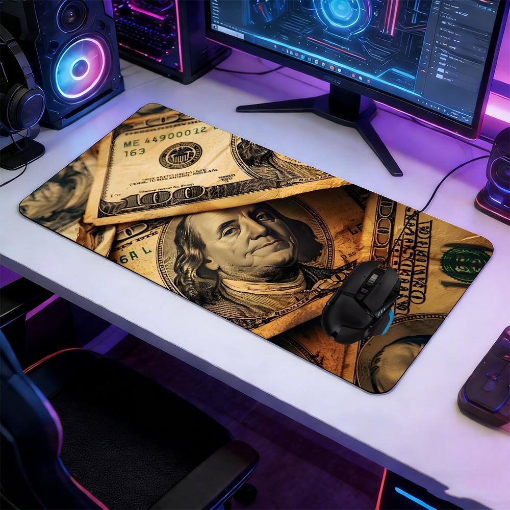 Vintage Cash Banknote Large Extended Gaming Mouse Pad, Non-Slip Rubber Base Stitched Lock Edge Desk Mat, Money Themed Artistic Design Desk Pad, Durable Computer Accessory for Home Office & Gaming Setup, Perfect Gift for Finance Fans & Gamers