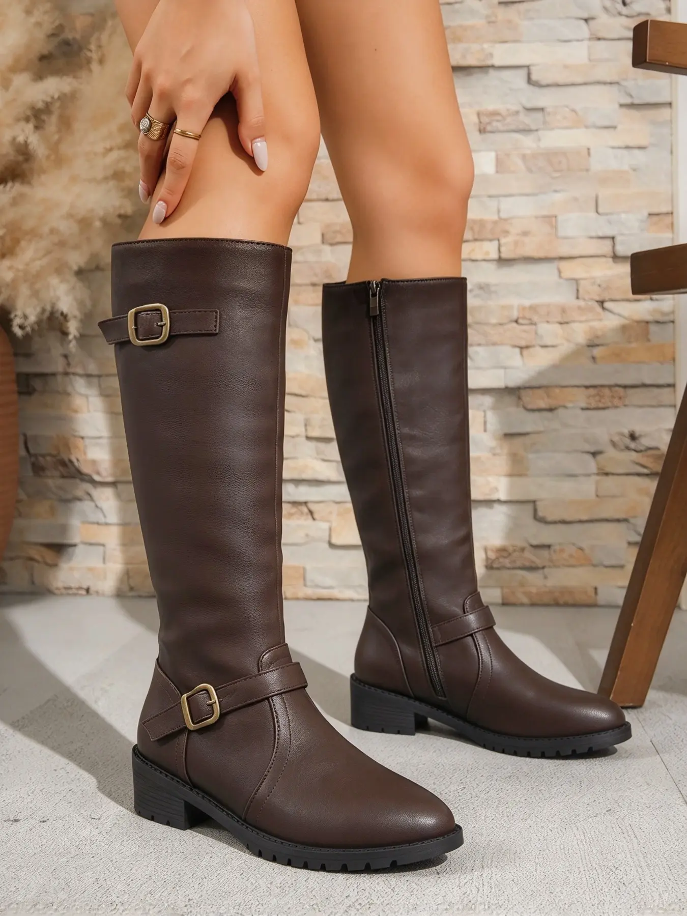 Women's Retro Western Cross Strap Tall Boots, Soft PU Leather, Adjustable Back Tie, Knee-High, Anti-Slip, Fall Fashion, Casual & Commute, Cowgirl Boots