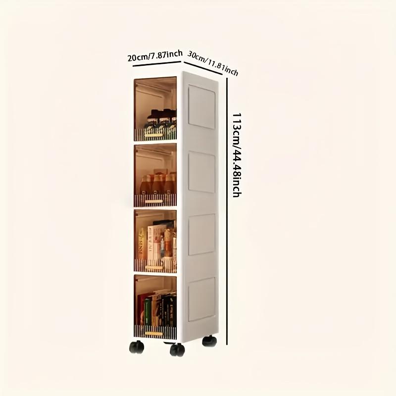 This is a multi-functional storage cabinet, available in 3, 4, or 5 tiers. It is designed to be dust-proof and foldable. Equipped with pull-out shelves and covered storage boxes, it is ideal for organizing snacks, clothes, and books.