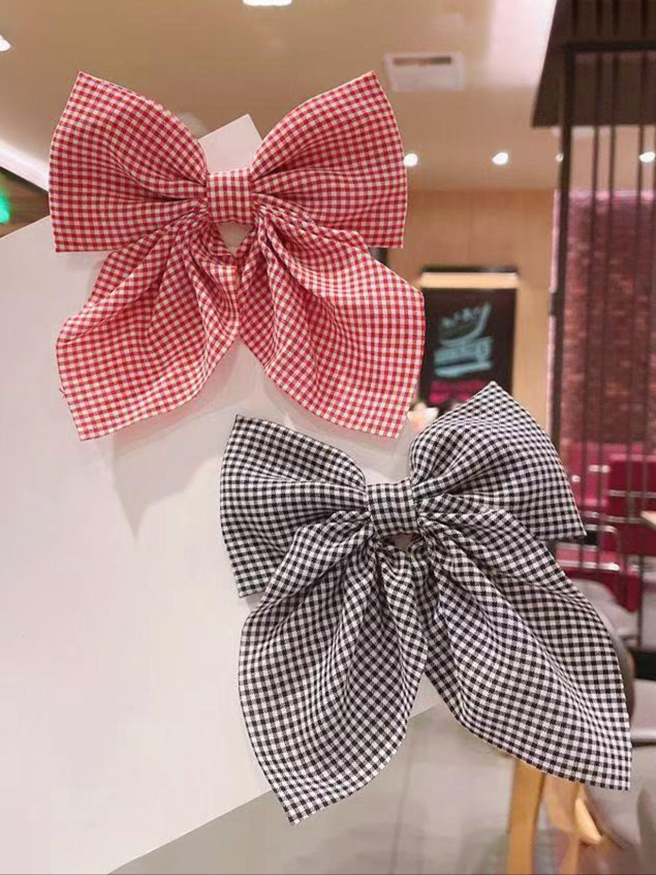 Sweet Plaid Bowknot Hair Clip Set, Barrettes, 2pcs Simple Cute Back Headband, Daily Accessory, Perfect for Parties & Travel