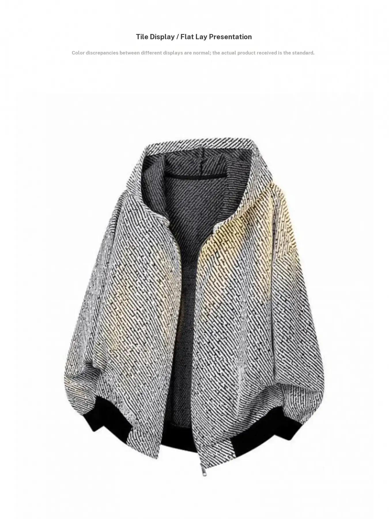 Men's Textured Shiny Full-Zip Hoodie, Heavyweight Oversized Loungewear Cardigan Jacket, American Streetwear Casual Top for Spring & Autumn