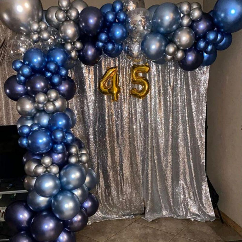 94Pcs Navy Blue, Dark Blue & Silver Balloon Arch Kit, Metallic Royal Blue, Light Blue, Silver Confetti Balloon Garland Set for Birthday, Wedding, Graduation Party Decorations