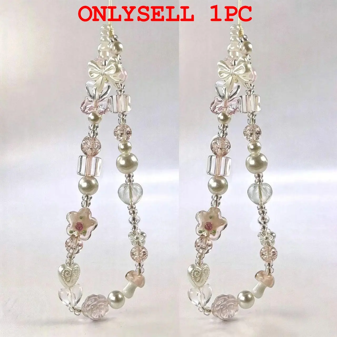 Acrylic Flower Bow Crystal Bead Phone Chain, Wrist Strap, Keychain, Bag Charm, Suitable for Ccd Camera, Mobile Phone, Keys, Bags, Phone Charms, Phone Accessories