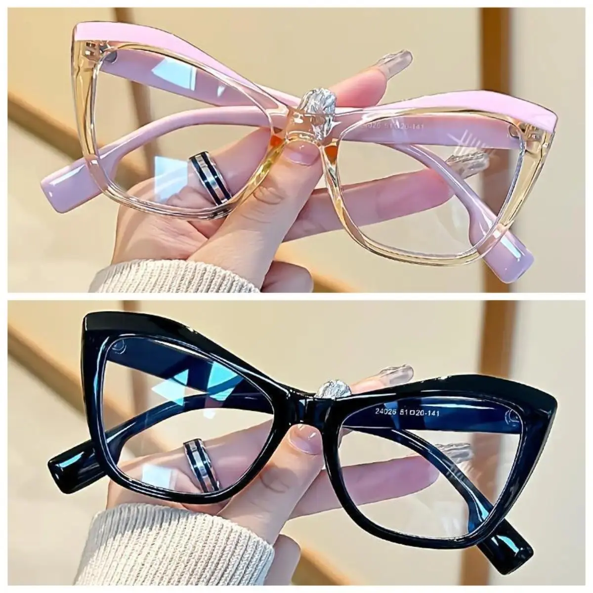 Women's Two-Tone Cat Eye Eyeglass Frame, Trendy Anti Blue Light Clear Lens Glasses, Lightweight Decorative Non-Prescription Eyewear for Daily Wear & Office Computer Use,sohochic