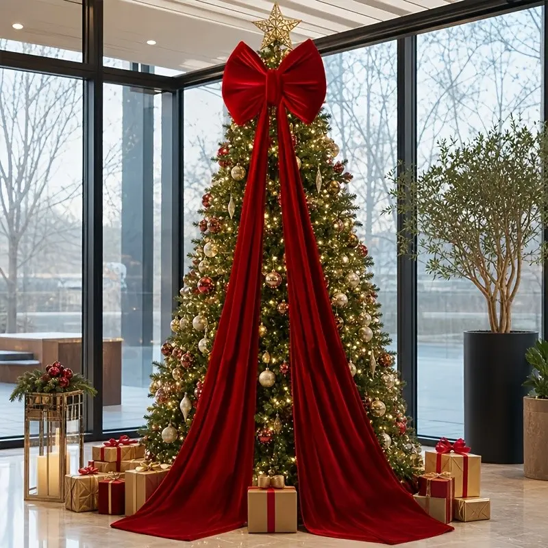 Thickened and Enlarged Large Bow Decoration, Burgundy Large Bow for Backdrop, Large Bow with Long Satin Ribbon, Christmas Decoration Photobooth Prop, Home Photo Shoot Decoration, Preferred Choice for Door and Window Embellishment