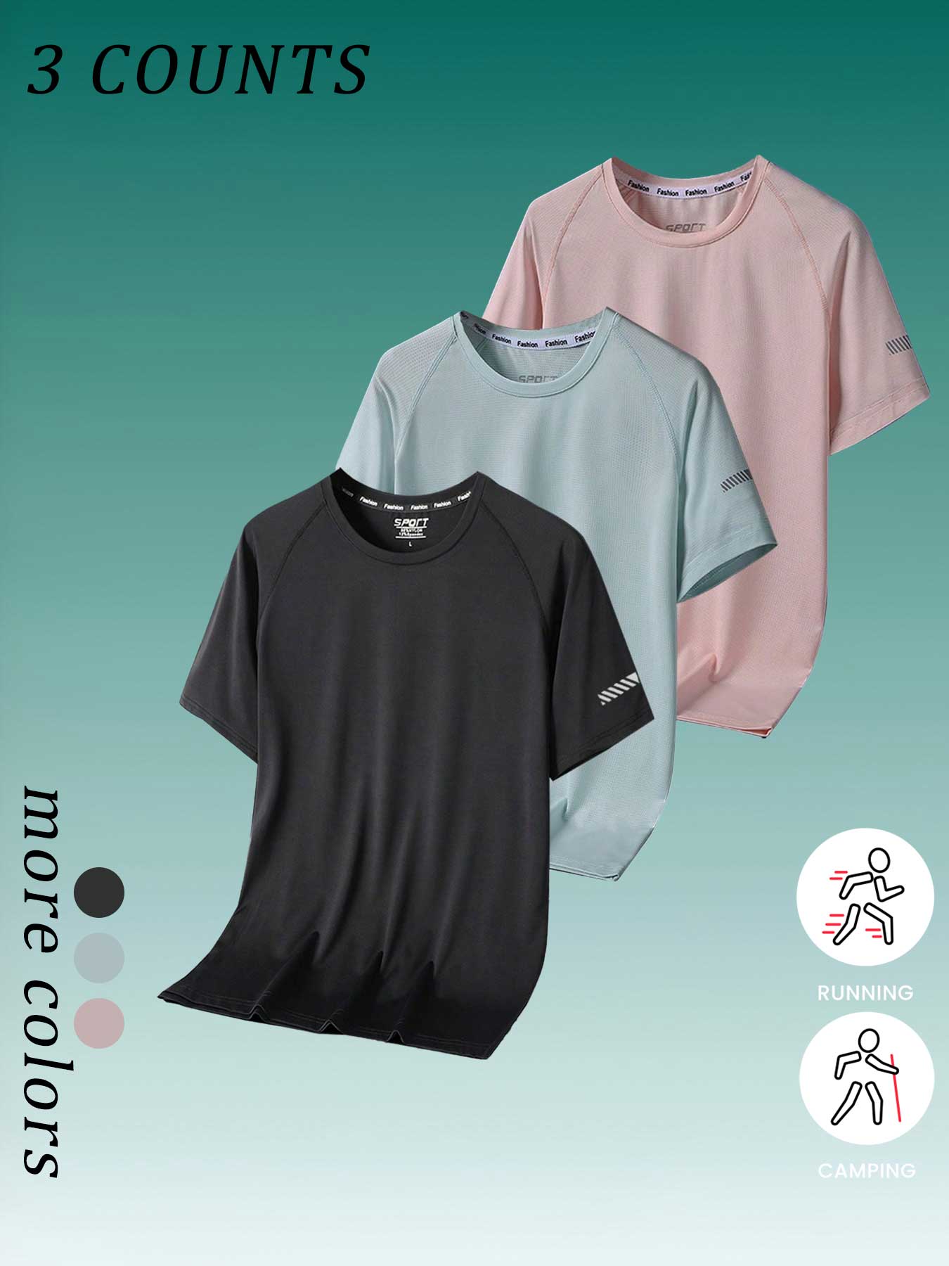 Women's Outdoor Quick-Dry Short Sleeve Running Sports Breathable Lightweight Training Top Shirt, 3 Piece Set, Casual Summer Wear