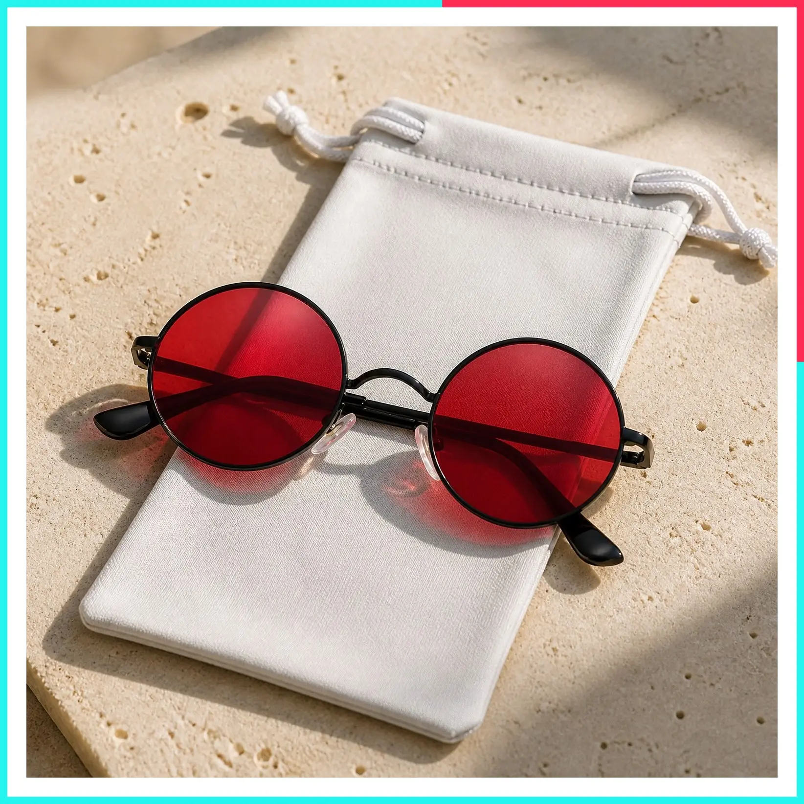 Retro Hippie Round Polarized Sunglasses for Men Women Small Circle Red Yellow Tinted Lenses Fashion Costume Cosplay Accessories