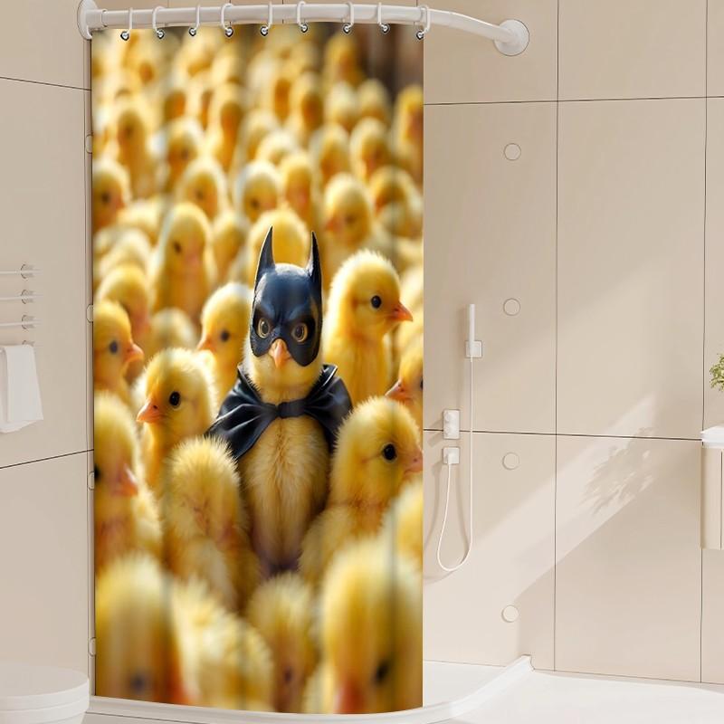 1pc Funny Cartoon Chicken Batman Printed Shower Curtains with Plastic Hooks Shower Curtain for Bathtub Bathroom, Suitable for Home and Hotel Machine Washable Bathroom Decor as Best Gifts for Birthday and Christmas