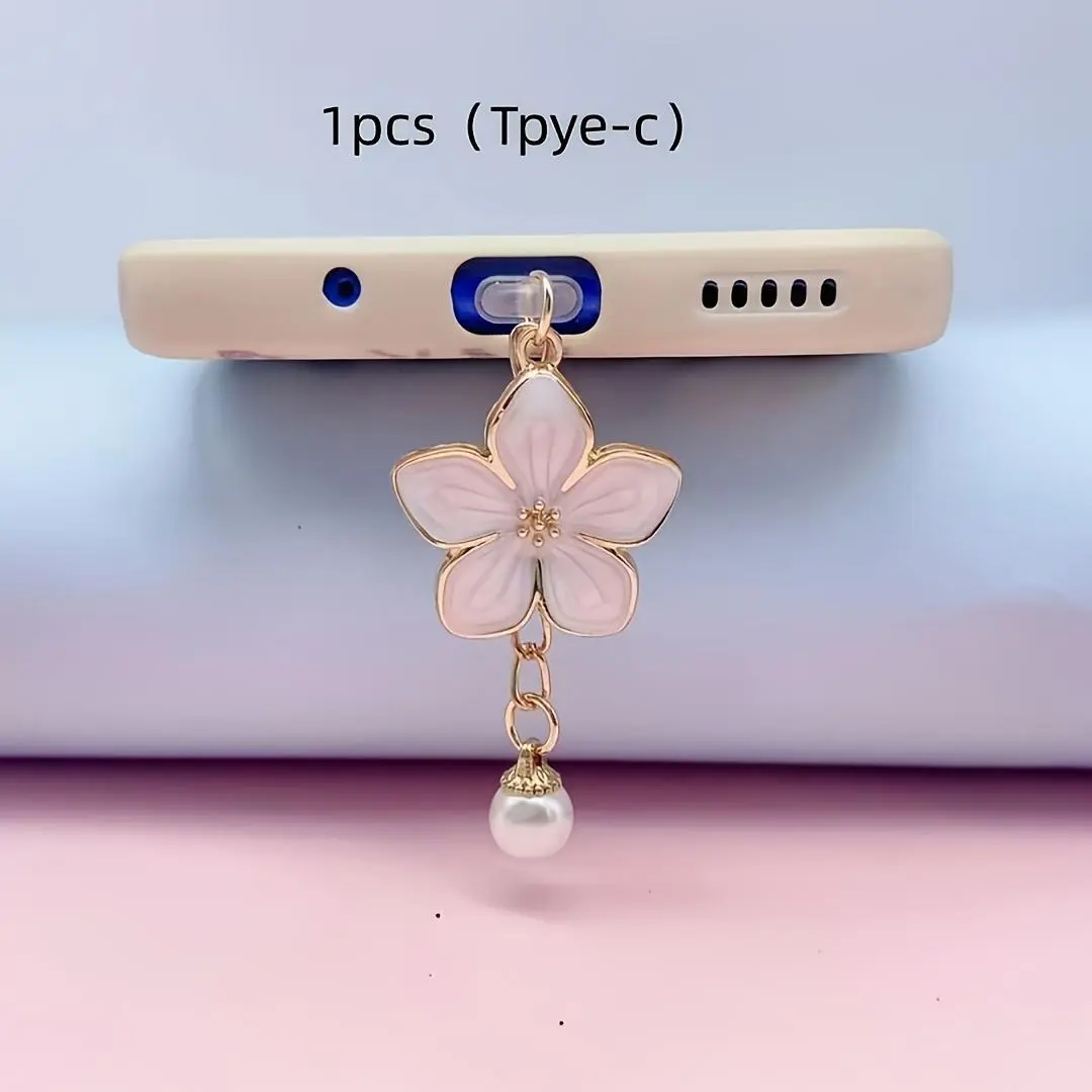 1pc 3pcs Compact Exquisite Cool Cherry Blossom Phone Decoration, Type-C Interface