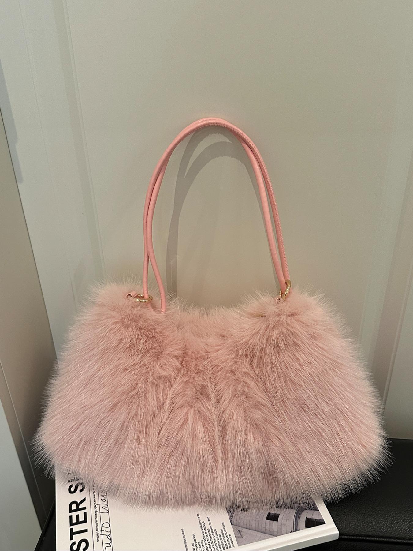 Women's Lightweight Plush Bag, Soft Handbag for University & Office Use, Perfect for Autumn Winter Seasons, Casual Daily Carryall, Elegant Shoulder Bag