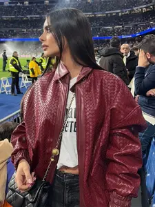 Women Autumn Winter Long Sleeve Zipper Basic Leather Red Coat Jacket