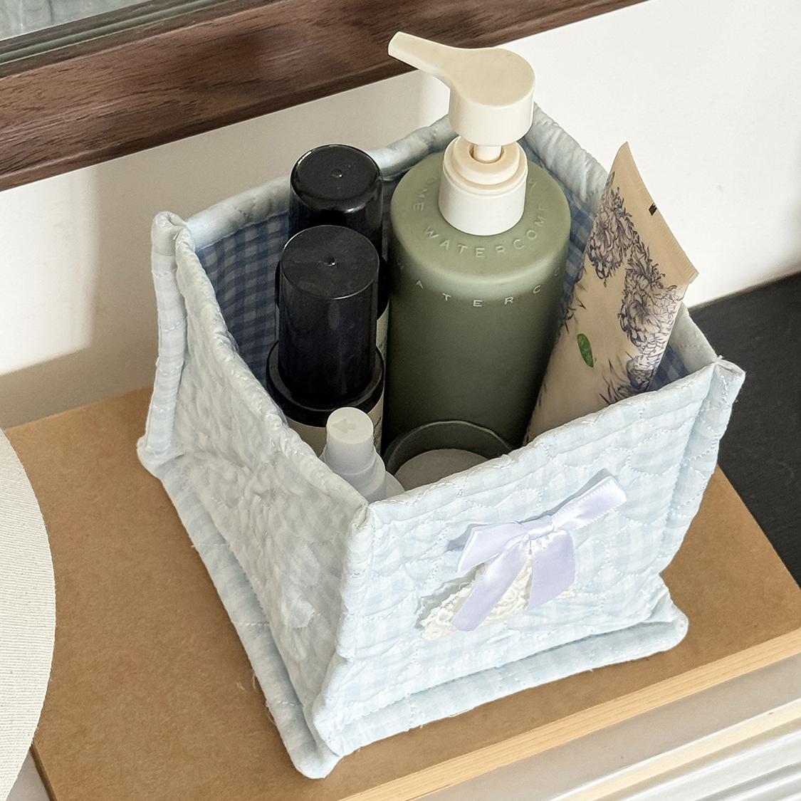 Cute butterfly quilted fabric storage basket, foldable square desktop organizer for cosmetics, skincare products, and miscellaneous items, Instagram-style floral print storage bin suitable for home, dorms, and vanity tables