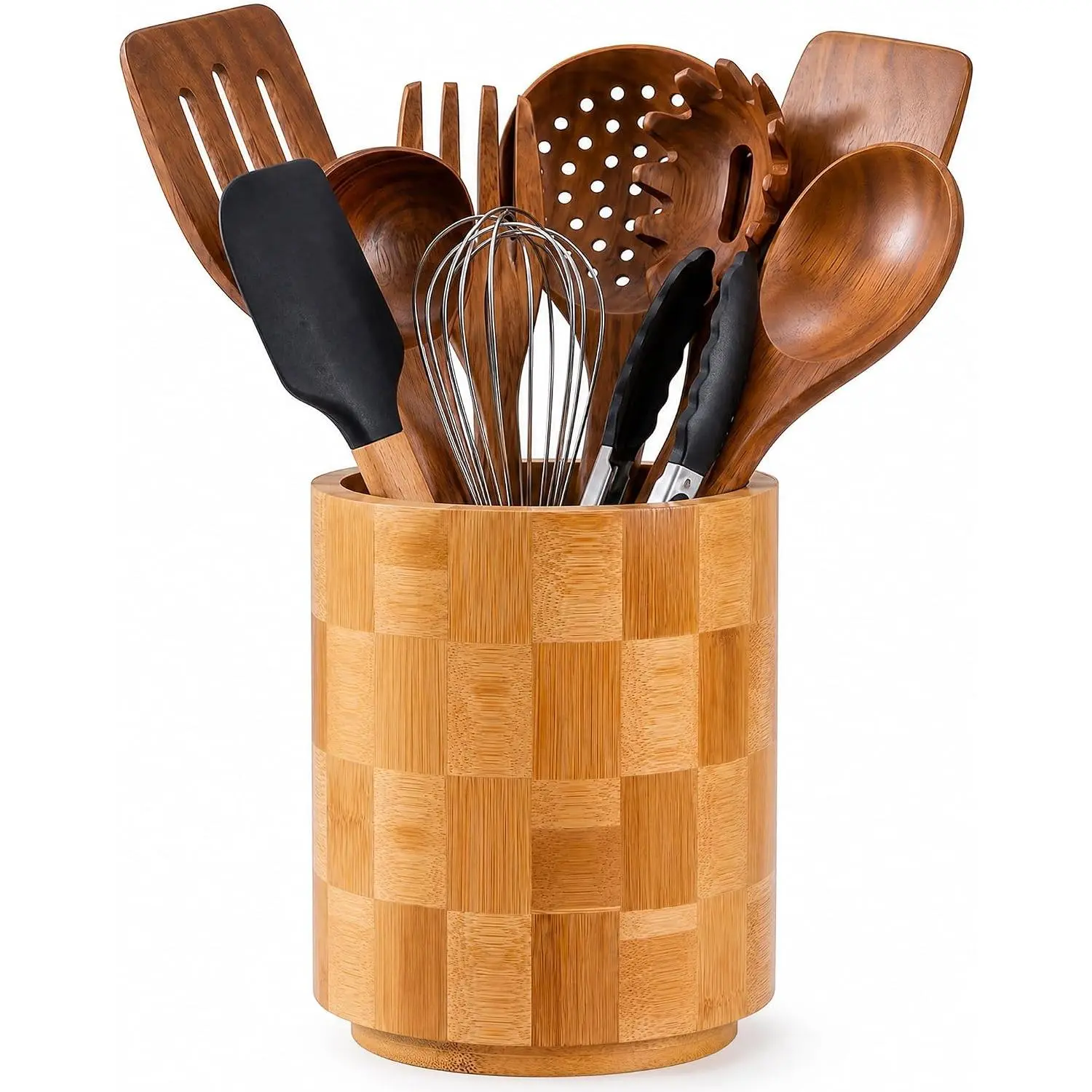 360° Rotating Checkered  Utensil Holder for Countertop | 6.5" Large Capacity, Kitchen Utensil Crock Organizer for Spatulas & Spoons
