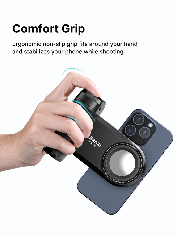 ULANZI Selfie Phone Tripod Mount MA35, 2-in-1 Magnetic & Phone Clip Camera Grip Handle Holder with Detachable Remote Shutter with Cold Shoe Adapter for Smartphone Video Shooting
